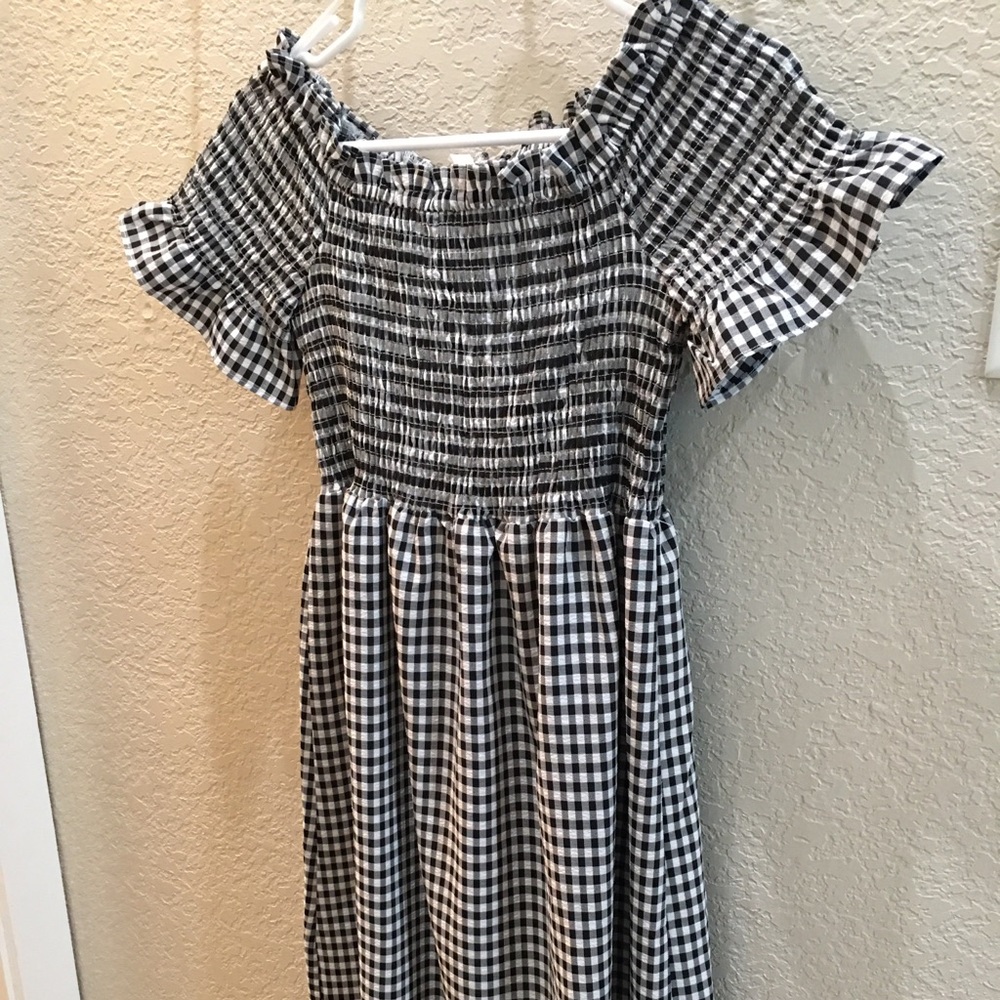 Gingham off the shoulder maternity dress